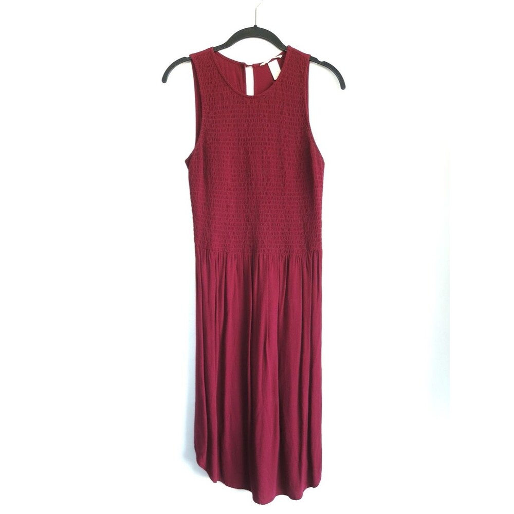 H&M Sleeveless Burgundy Maxi Dress with Smocked Bodice